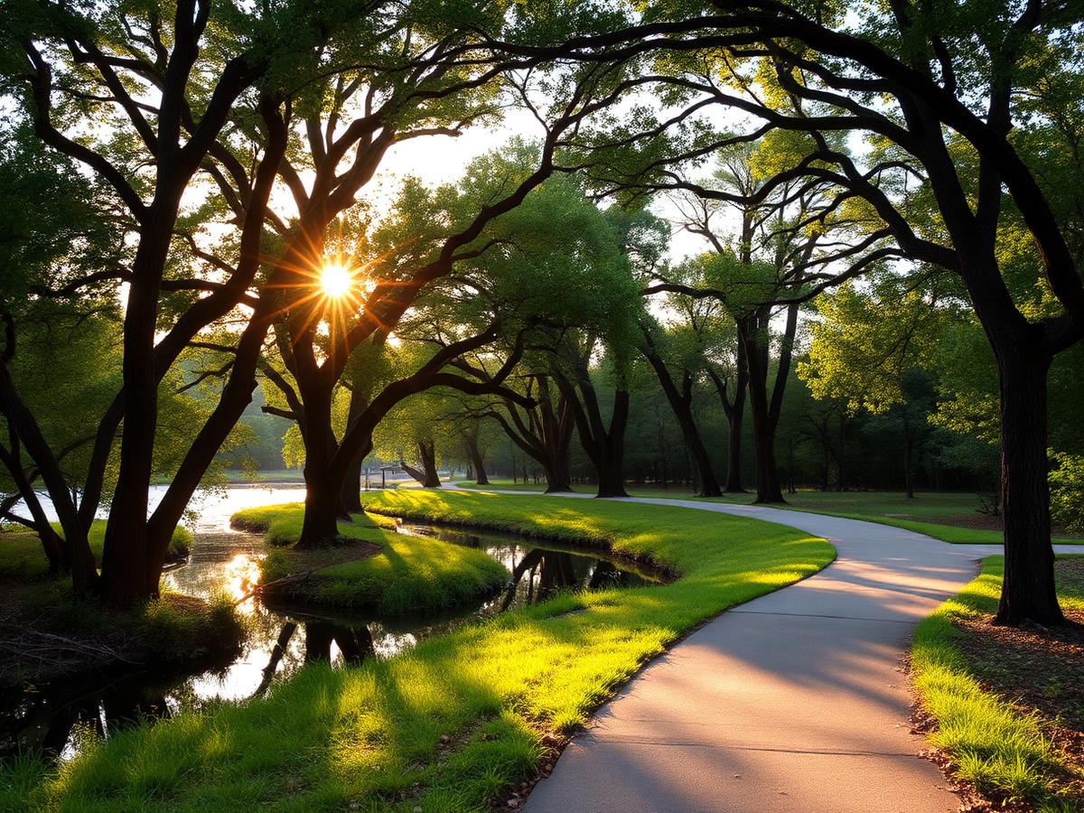 Shaded paved Salado Creek running path